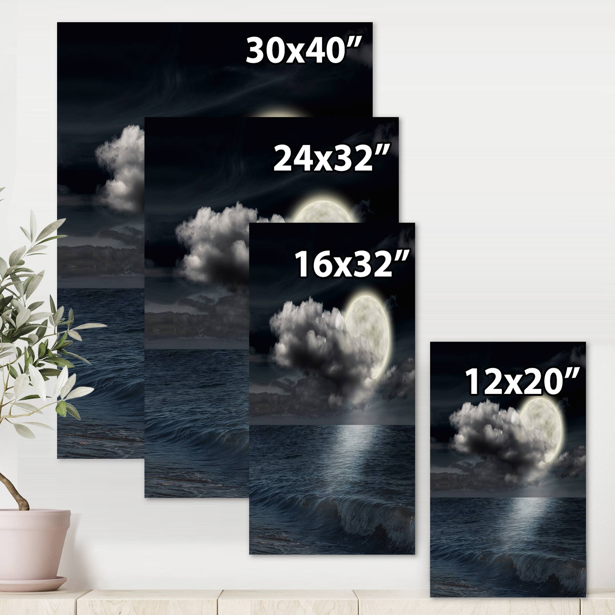 Designart - Full Moon In Cloudy Night Sky VI